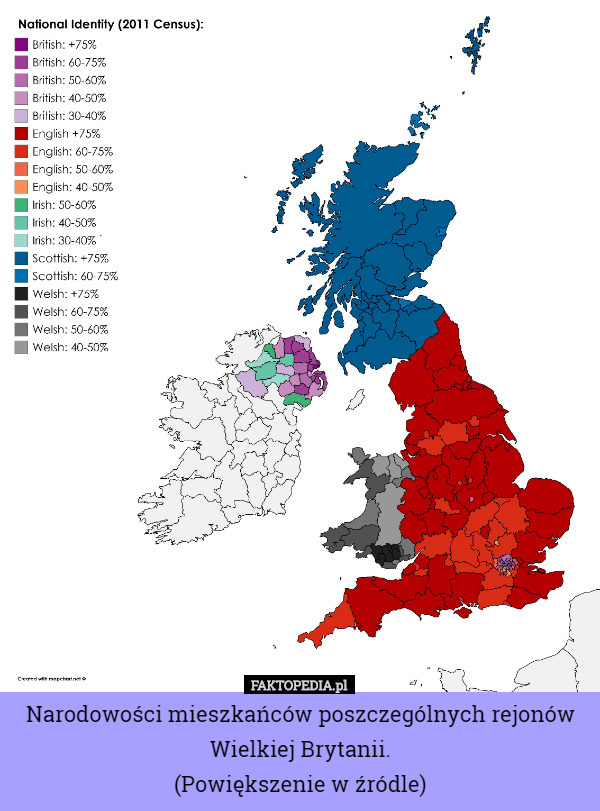 Narodowości mieszkańców poszczególnych rejonów Wielkiej Brytanii.
(Powiększenie