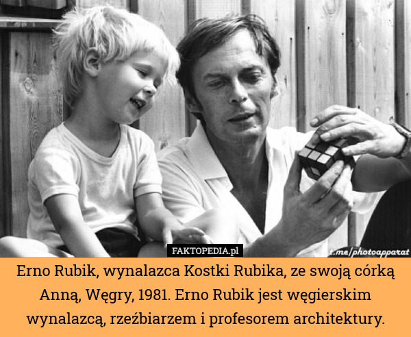 Erno Rubik, wynalazca Kostki Rubika, ze swoją córką Anną, Węgry, 1981. Erno