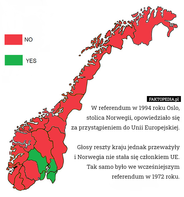 W referendum w 1994 roku Oslo, stolica Norwegii, opowiedziało się za przystąpieniem...