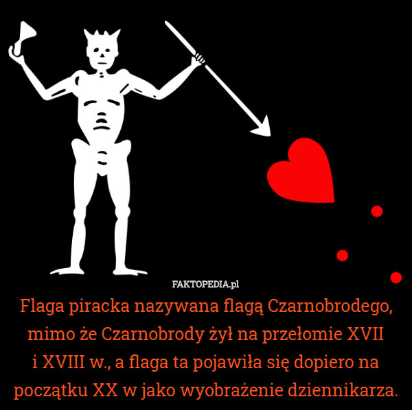 Flaga piracka nazywana flagą Czarnobrodego, mimo że Czarnobrody żył na przełomie...