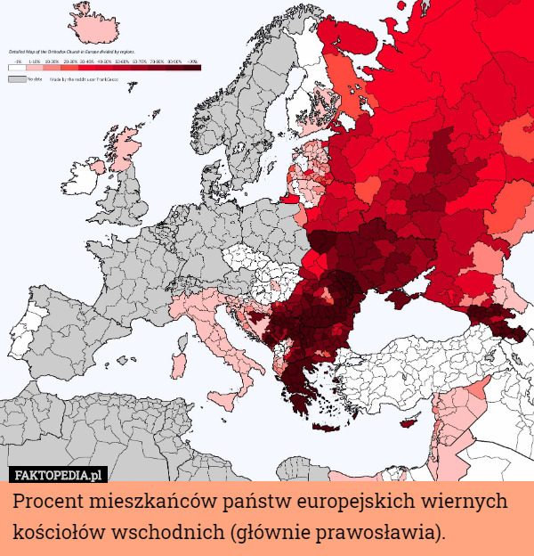 Procent mieszkańców państw europejskich wiernych kościołów wschodnich (głównie
