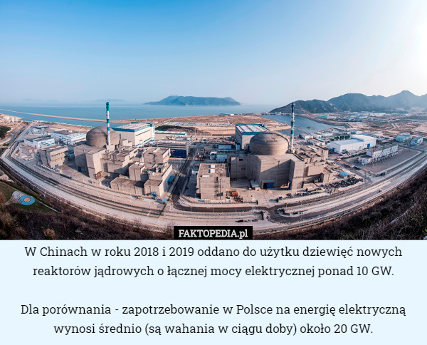 W Chinach w roku 2018 i 2019 oddano do użytku dziewięć nowych reaktorów...