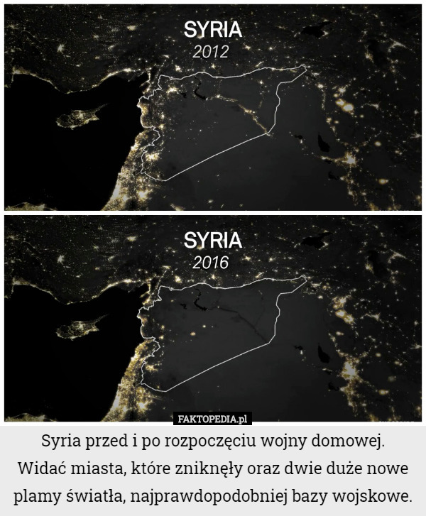 Syria przed i po rozpoczęciu wojny domowej. Widać miasta, które zniknęły...