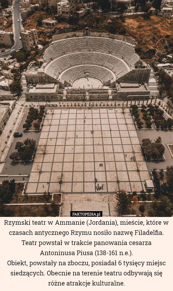 Rzymski teatr w Ammanie (Jordania), mieście, które w czasach antycznego Rzymu nosiło...
