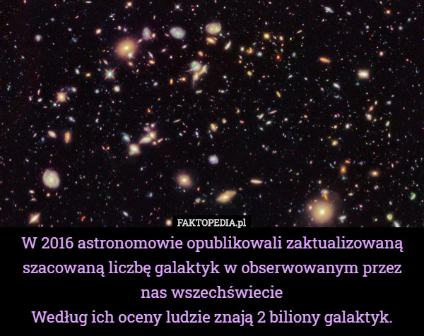 W 2016 astronomowie opublikowali zaktualizowaną szacowaną liczbę galaktyk