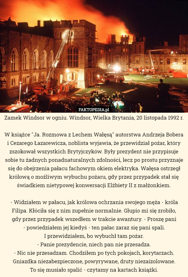 Zamek Windsor w ogniu. Windsor, Wielka Brytania, 20 listopada 1992 r. W książce...