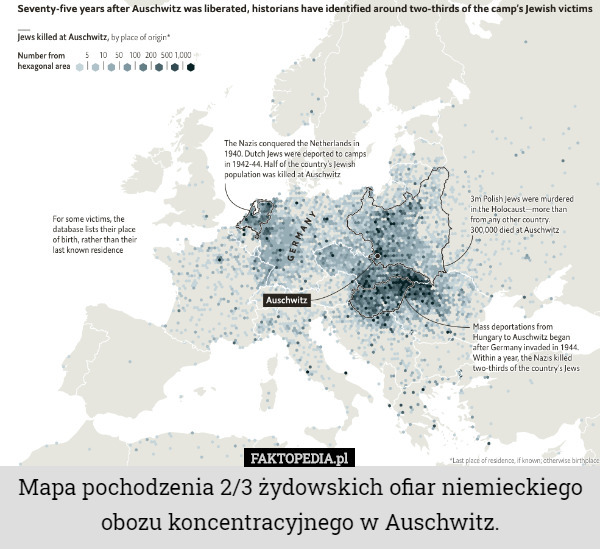 Mapa pochodzenia 2/3 żydowskich ofiar niemieckiego obozu koncentracyjnego...