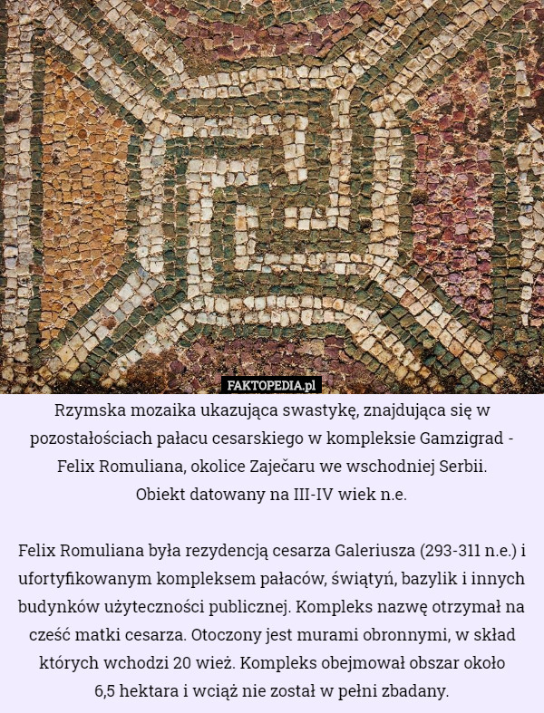 Rzymska mozaika ukazująca swastykę, znajdująca się w pozostałościach pałacu...