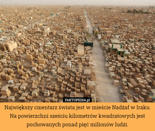 Największy cmentarz świata jest w mieście Nadżaf w Iraku. Na powierzchni...