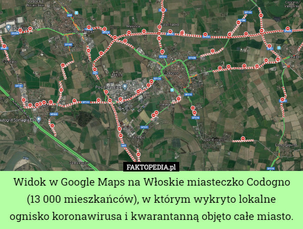 Widok w Google Maps na Włoskie miasteczko Codogno (13 000 mieszkańców),