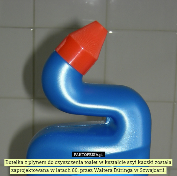 Butelka z płynem do czyszczenia toalet w kształcie szyi kaczki została zaprojektowana...