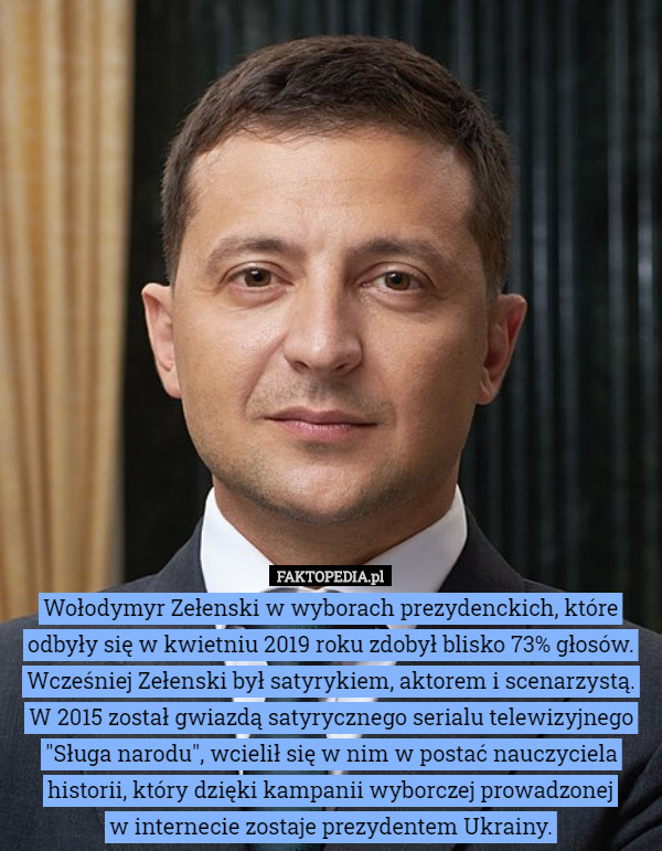 Wołodymyr Zełenski w wyborach prezydenckich, które odbyły się w kwietniu...