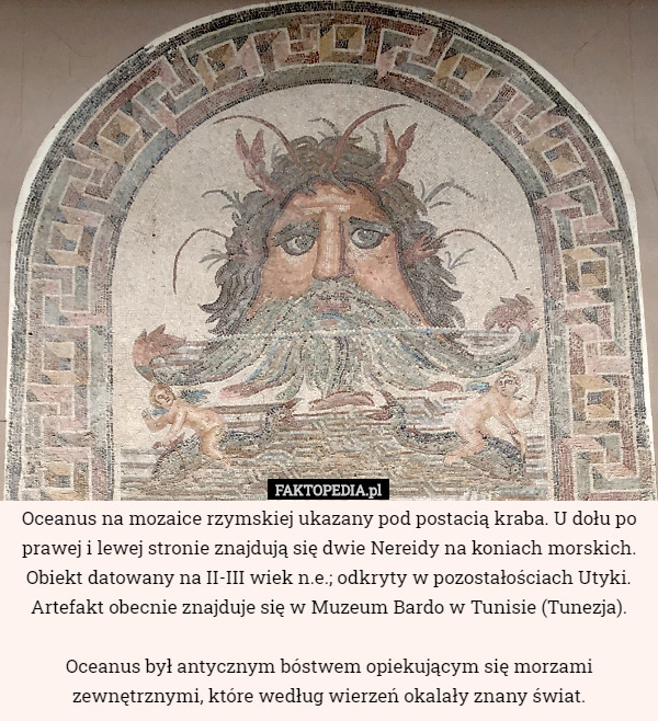 Oceanus na mozaice rzymskiej ukazany pod postacią kraba. U dołu po prawej...