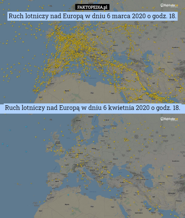 Porównanie ruchu lotniczego nad Europą z różnych dni