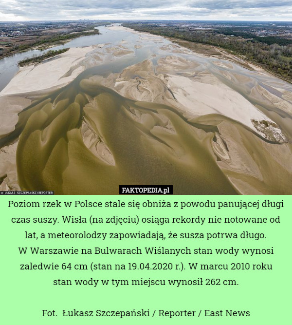 Poziom rzek w Polsce stale się obniża z powodu panującej długi czas...