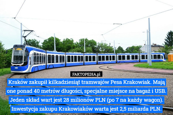 Kraków zakupił kilkadziesiąt tramwajów Pesa Krakowiak. Mają one ponad 40...