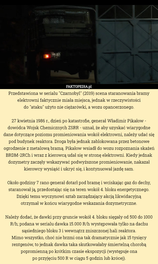Przedstawiona w serialu "Czarnobyl" (2019) scena staranowania...