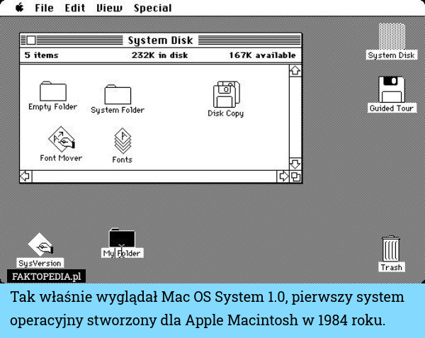 Tak właśnie wyglądał Mac OS System 1.0, pierwszy system operacyjny stworzony