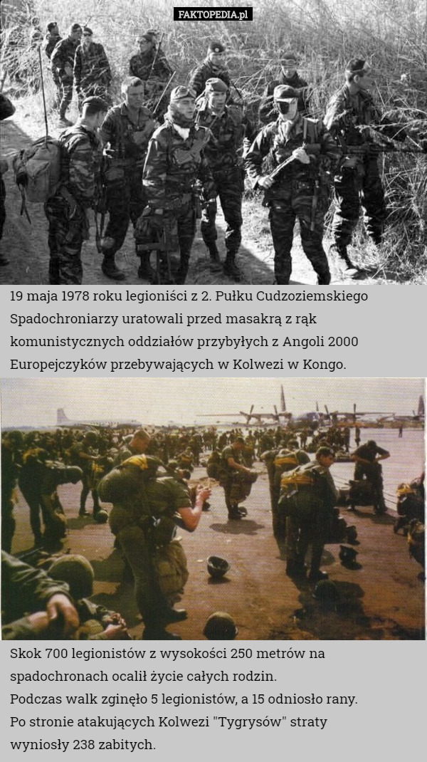 19 maja 1978 roku legioniści z 2. Pułku Cudzoziemskiego Spadochroniarzy uratowali...