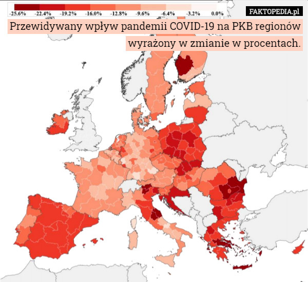 Przewidywany wpływ pandemii COVID-19 na PKB regionów wyrażony w zmianie w...