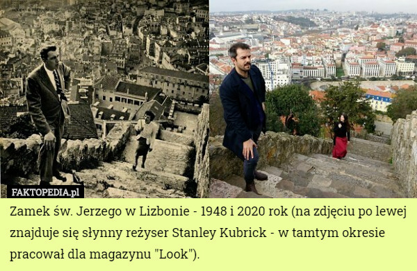 Zamek św. Jerzego w Lizbonie - 1948 i 2020 rok (na zdjęciu po lewej znajduje...