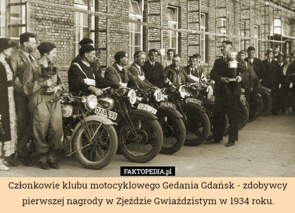 Członkowie klubu motocyklowego Gedania Gdańsk - zdobywcy pierwszej nagrody