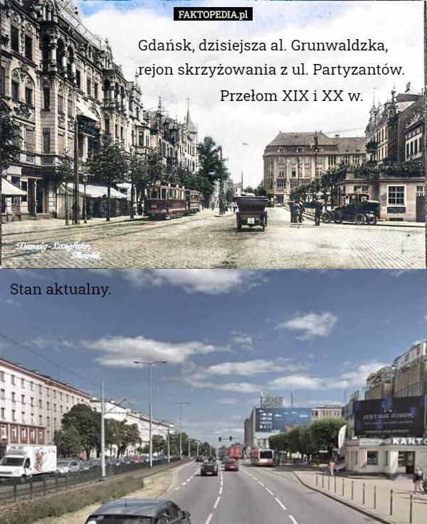 Gdańsk, dzisiejsza al. Grunwaldzka, rejon skrzyżowania z ul. Partyzantów.