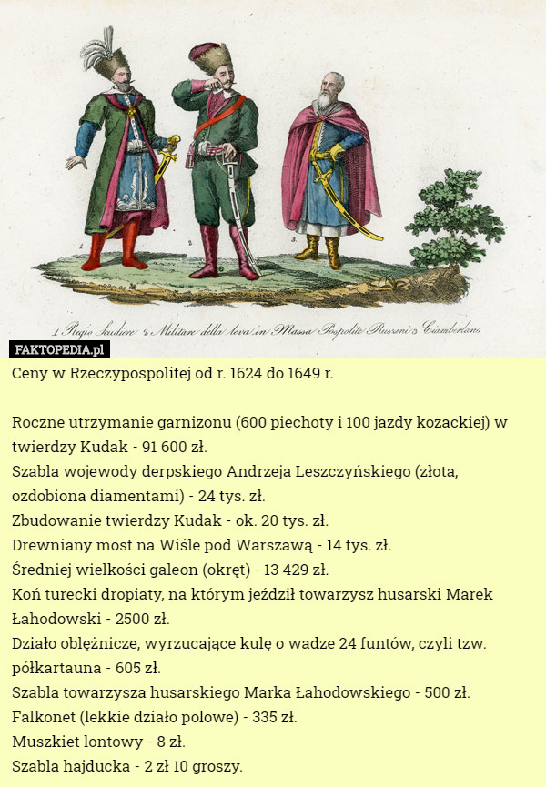 Ceny w Rzeczypospolitej od r. 1624 do 1649 r. Roczne utrzymanie garnizonu...