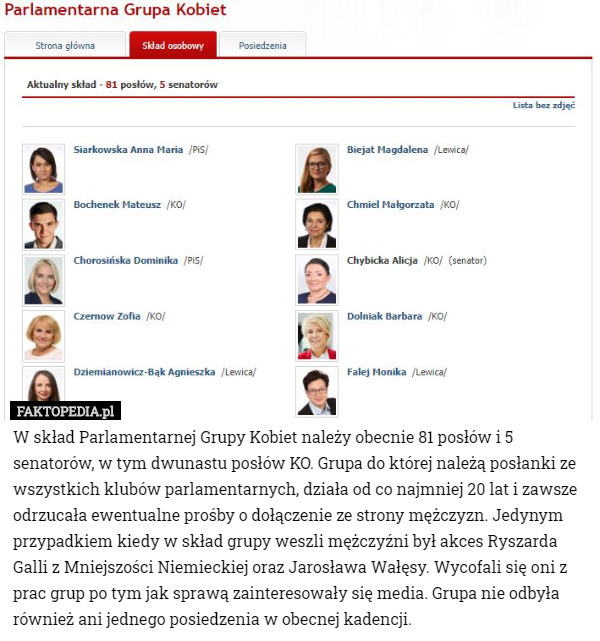W skład Parlamentarnej Grupy Kobiet należy obecnie 81 posłów i 5 senatorów,
