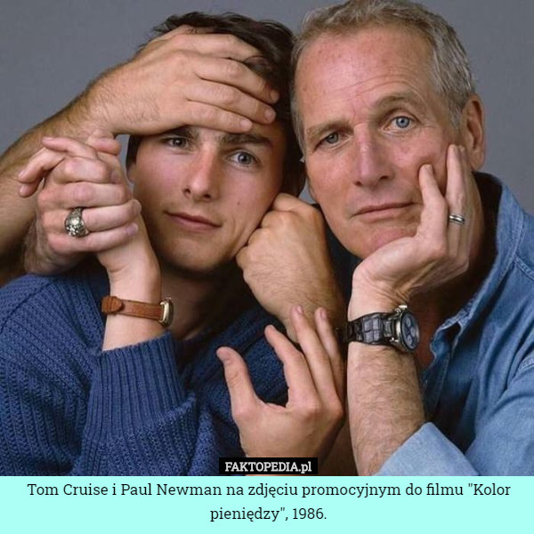 Tom Cruise i Paul Newman na zdjęciu promocyjnym do filmu "Kolor pieniędzy",