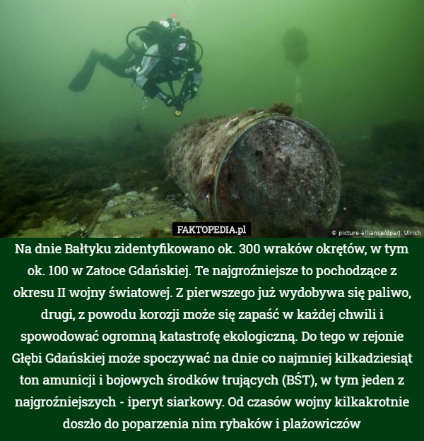 Na dnie Bałtyku zidentyfikowano ok. 300 wraków okrętów, w tym ok. 100 w...
