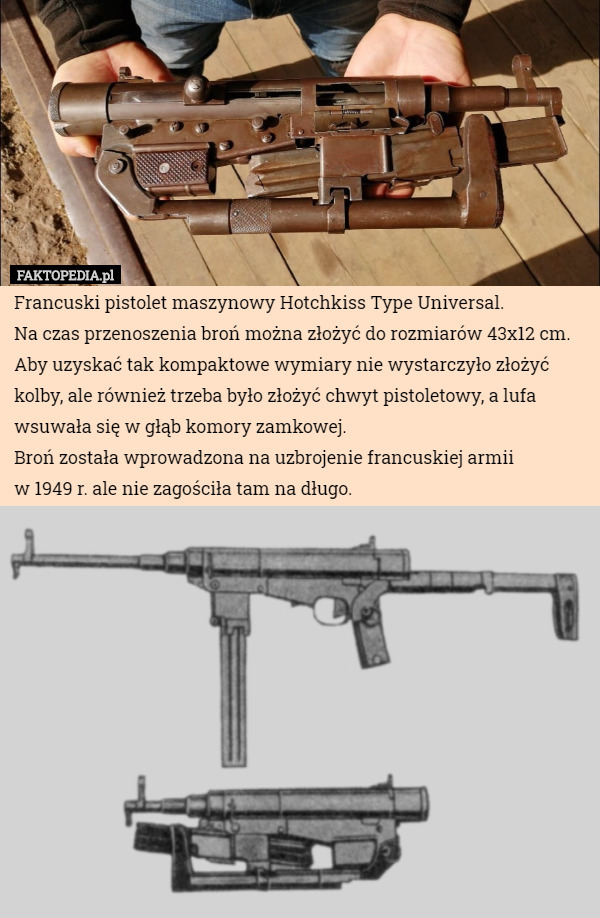 Francuski pistolet maszynowy Hotchkiss Type Universal. Na czas przenoszenia...