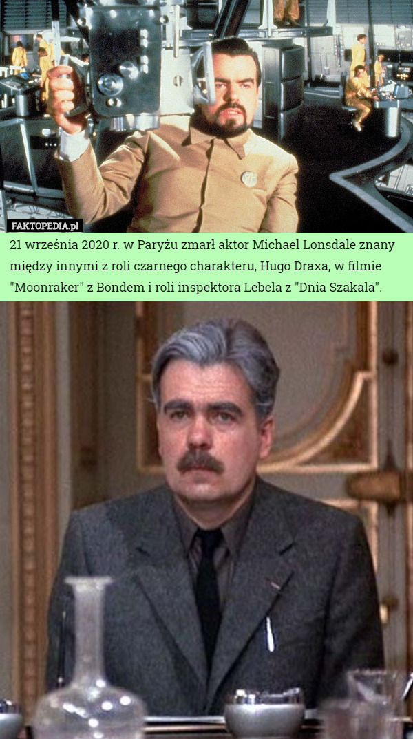 21 września 2020 r. w Paryżu zmarł aktor Michael Lonsdale znany między...