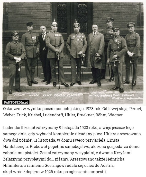 Oskarżeni w wyniku puczu monachijskiego, 1923 rok. Od lewej stoją: Pernet...