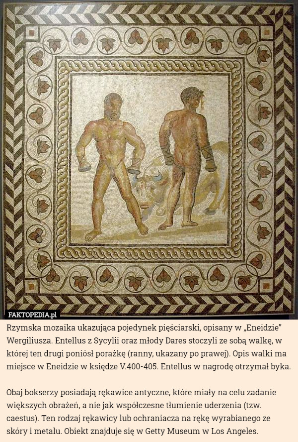 Rzymska mozaika ukazująca pojedynek pięściarski, opisany w „Eneidzie” Wergiliusza.