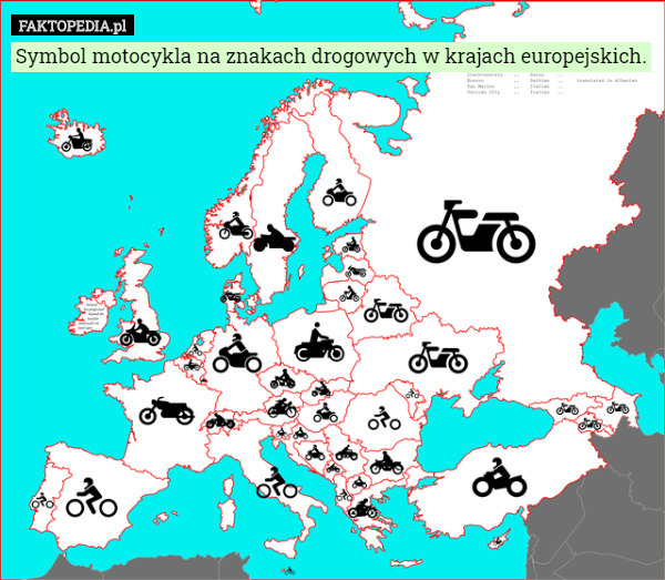 Symbol motocykla na znakach drogowych w krajach europejskich.