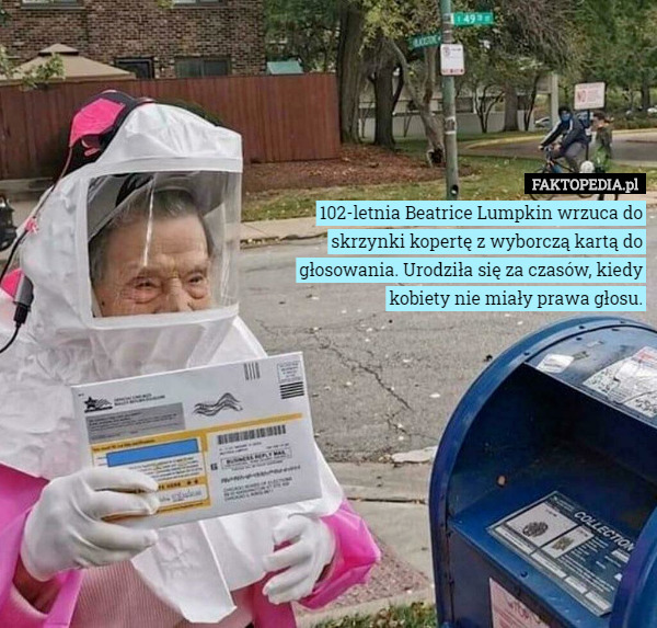 102-letnia Beatrice Lumpkin wrzuca do skrzynki kopertę z wyborczą kartą...