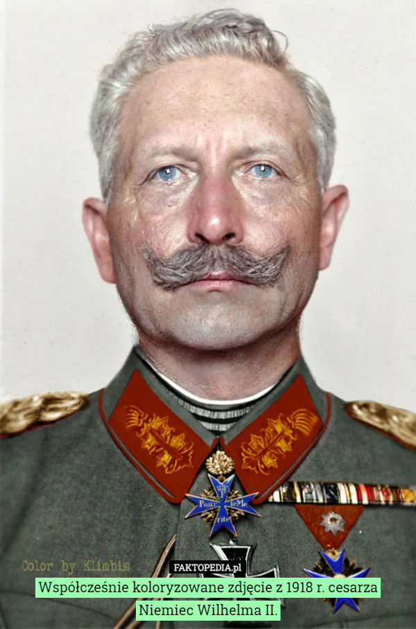 Współcześnie koloryzowane zdjęcie z 1918 r. cesarza Niemiec Wilhelma II.