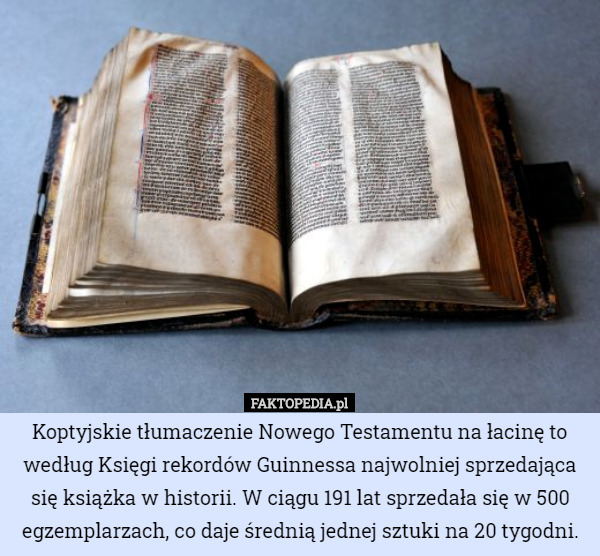 Koptyjskie tłumaczenie Nowego Testamentu na łacinę to według Księgi rekordów...
