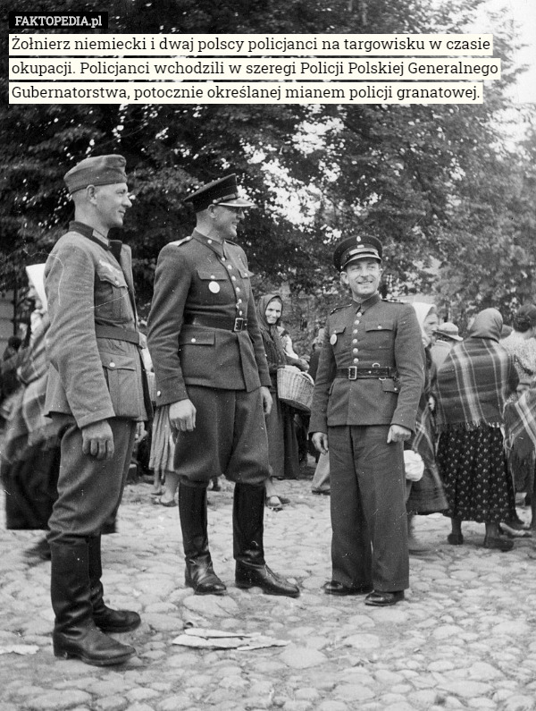 Żołnierz niemiecki i dwaj polscy policjanci na targowisku w ...
