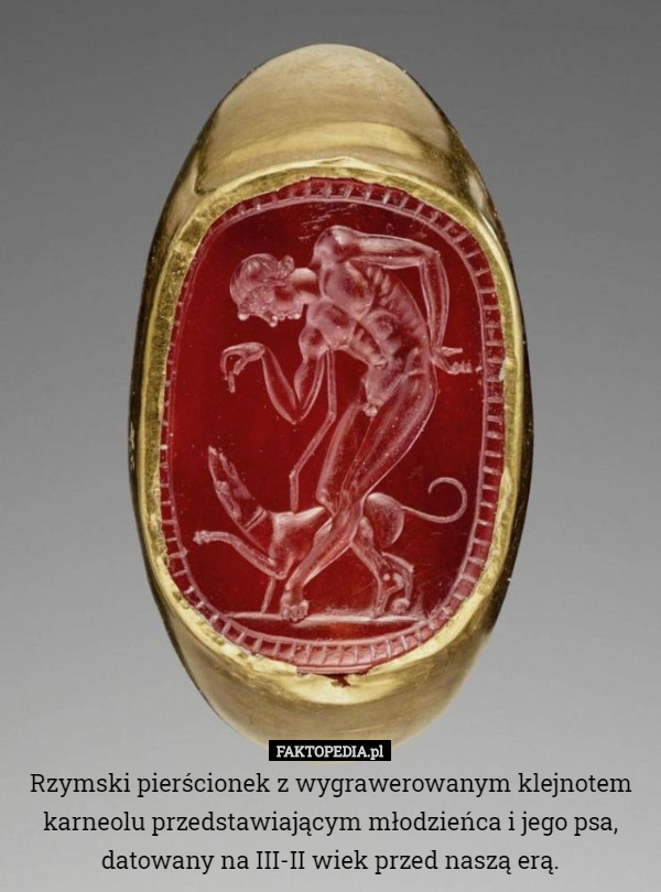 Rzymski pierścionek z wygrawerowanym klejnotem karneolu przedstawiającym...
