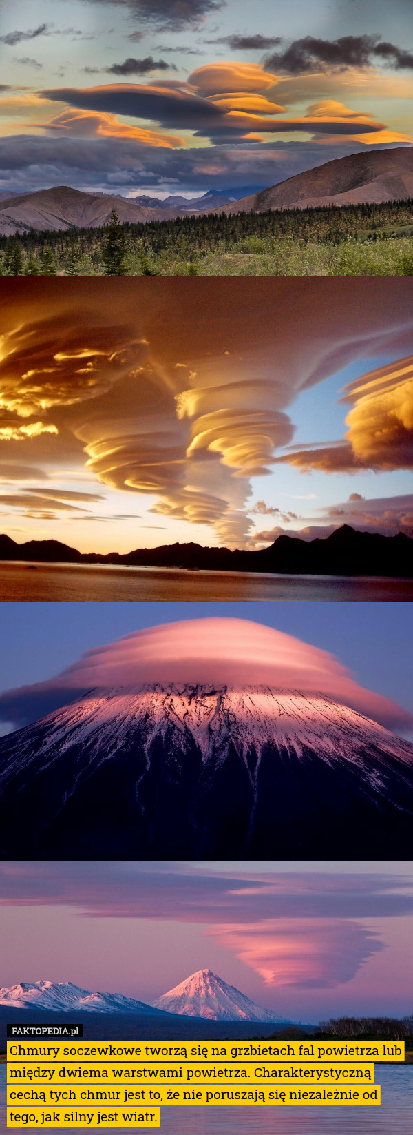 Chmury soczewkowe tworzą się na grzbietach fal powietrza lub między dwiema