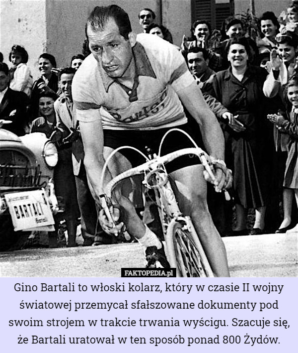 Gino Bartali to włoski kolarz, który w czasie II wojny światowej przemycał...
