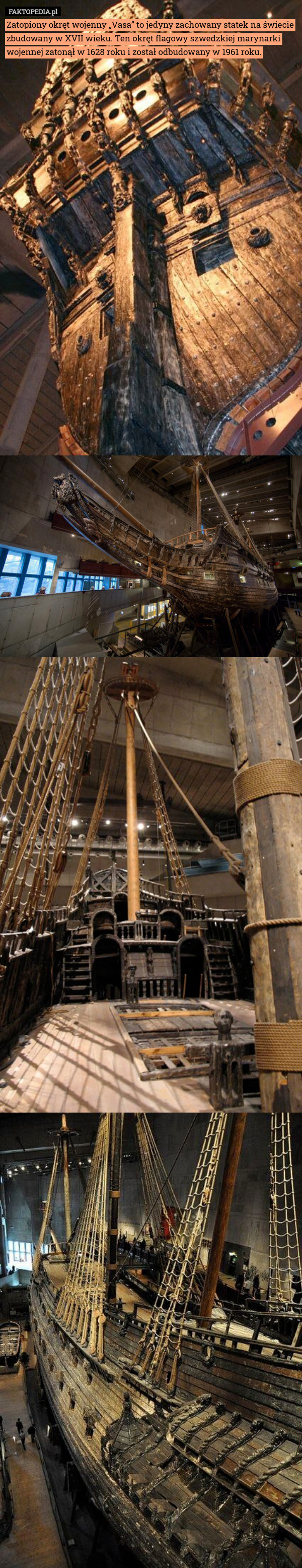 Zatopiony okręt wojenny „Vasa” to jedyny zachowany statek na świecie zbudowany