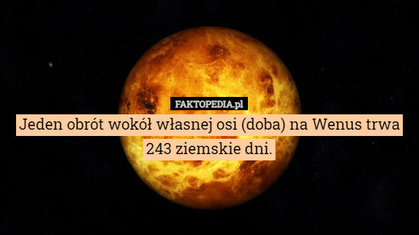Jeden obrót wokół własnej osi (doba) na Wenus trwa 243 ziemskie dni.