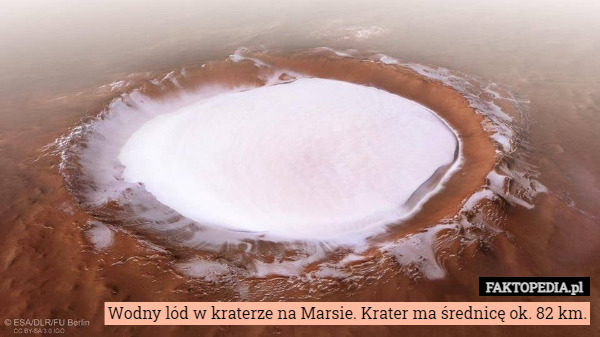 Wodny lód w kraterze na Marsie. Krater ma średnicę...