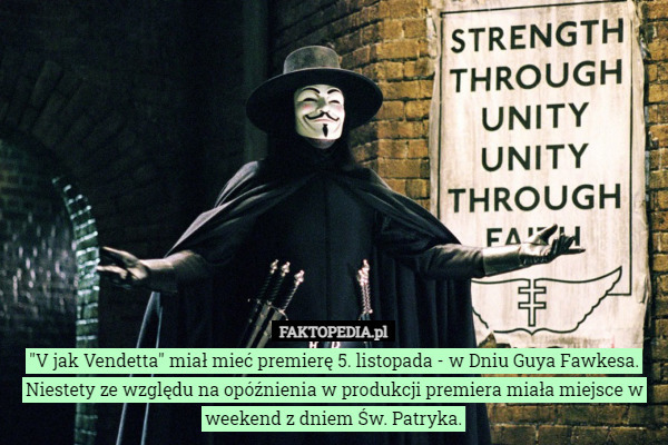 "V jak Vendetta" miał mieć premierę 5. listopada - w Dniu Guya