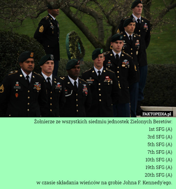 Żołnierze ze wszystkich siedmiu jednostek Zielonych Beretów:
1st SFG (A)