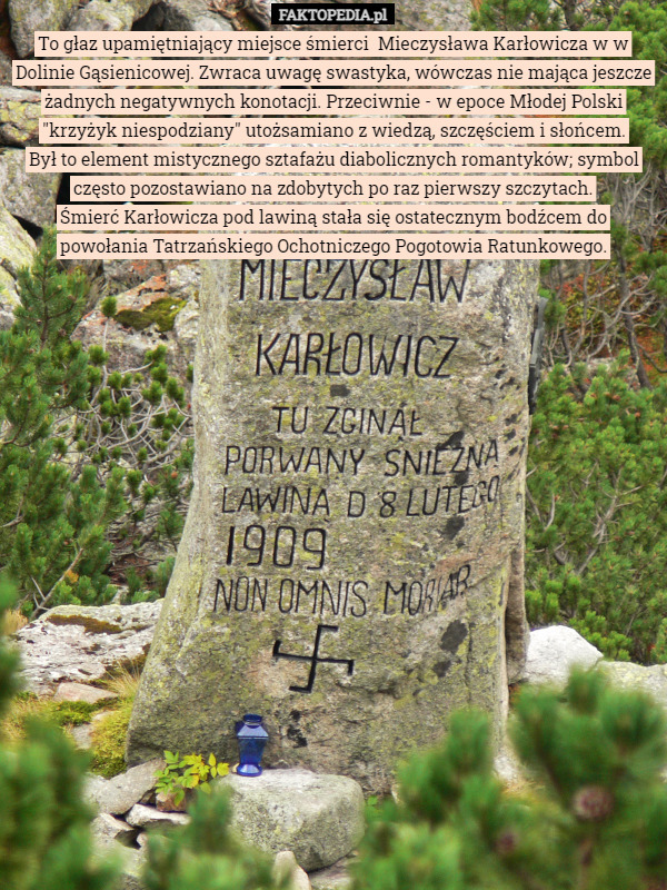 To głaz upamiętniający miejsce śmierci  Mieczysława Karłowicza w w Dolinie...