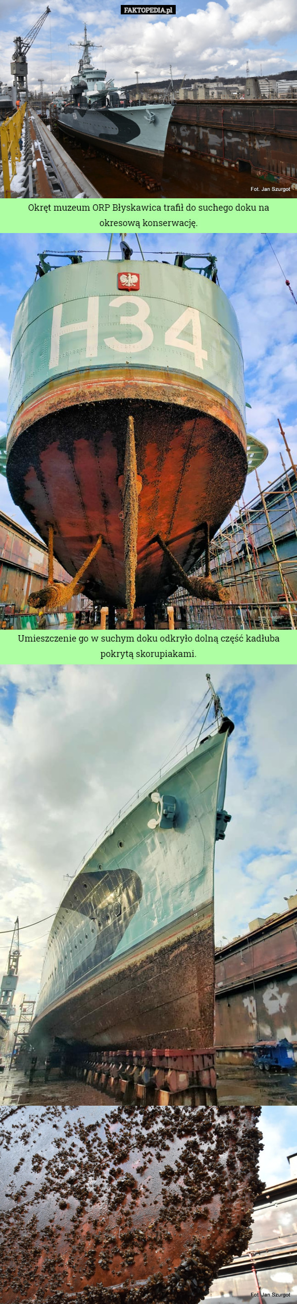 Okręt muzeum ORP Błyskawica trafił do suchego doku na okresową konserwację.